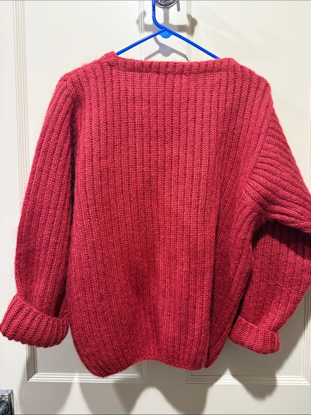 L.L. Bean Women's Raspberry-Red Chunky V-Neck Button Cardigan - Picture 3 of 3